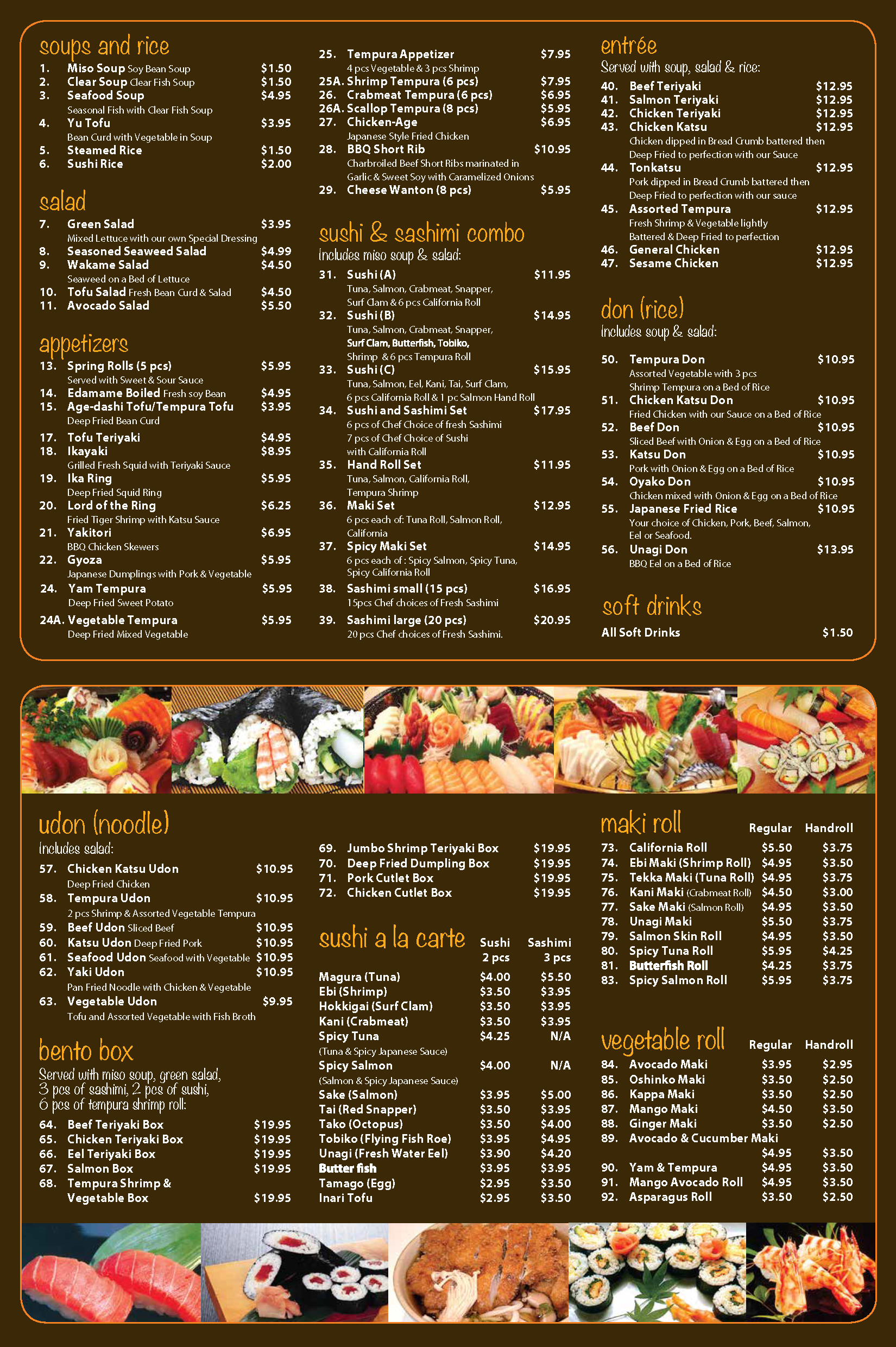 Aji deals sushi menu